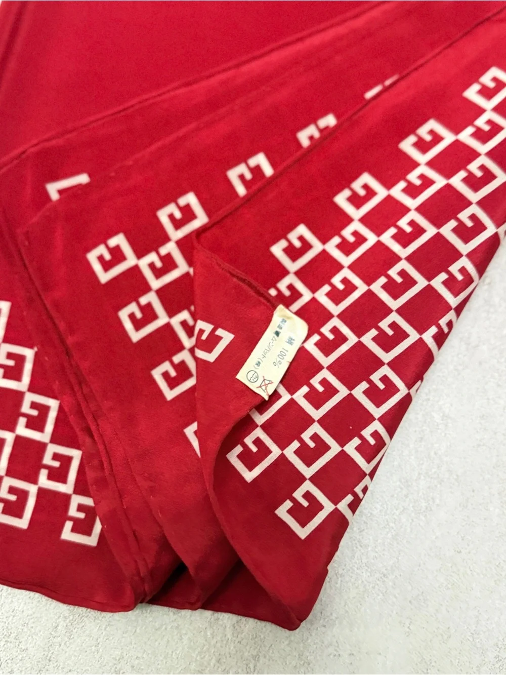 Givenchy Red and White Logo-Block Silk Scarf